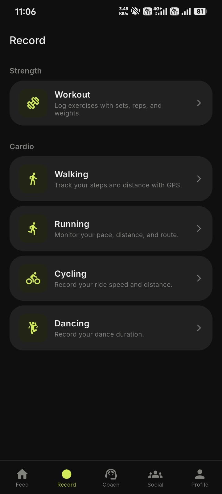 Yaaro Log Any Activity screen