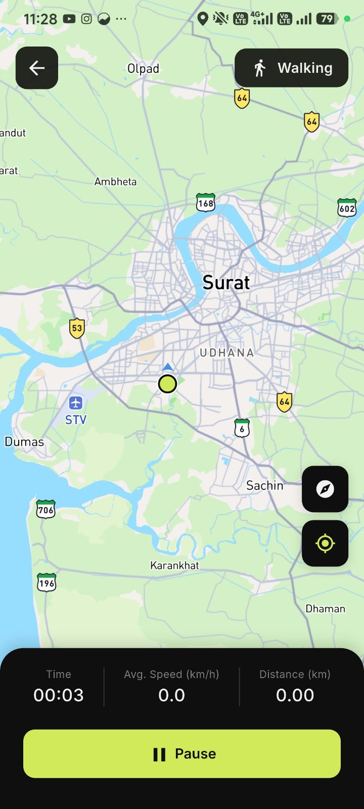 Yaaro Walk / Run / Cycle screen
