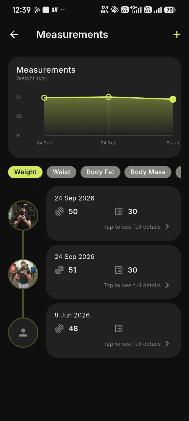 Yaaro Measurements screen
