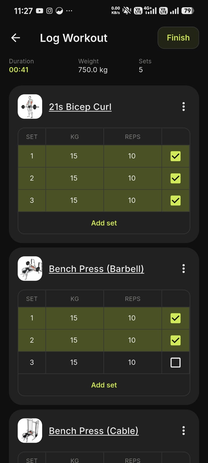 Yaaro Log Every Set screen